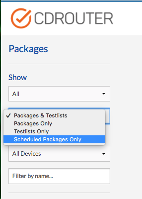 “Scheduled Package Filter Options”