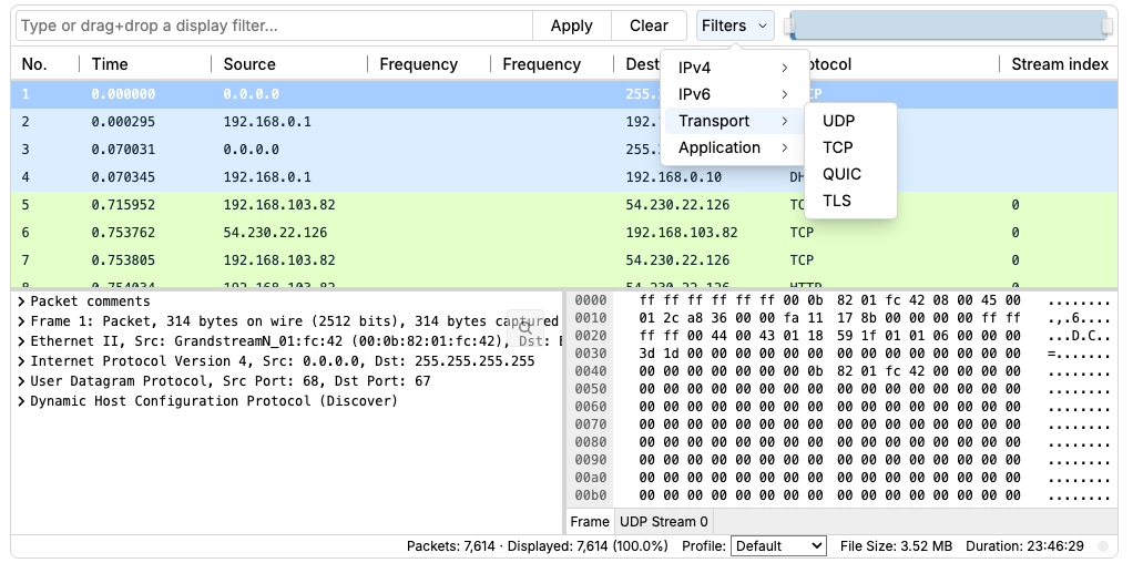 Default Filter Menu example